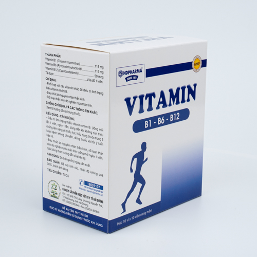 Vitamin B1, B6, B12 viên nang mềm Hộp 10 vỉ x 10 viên HDPHARMA