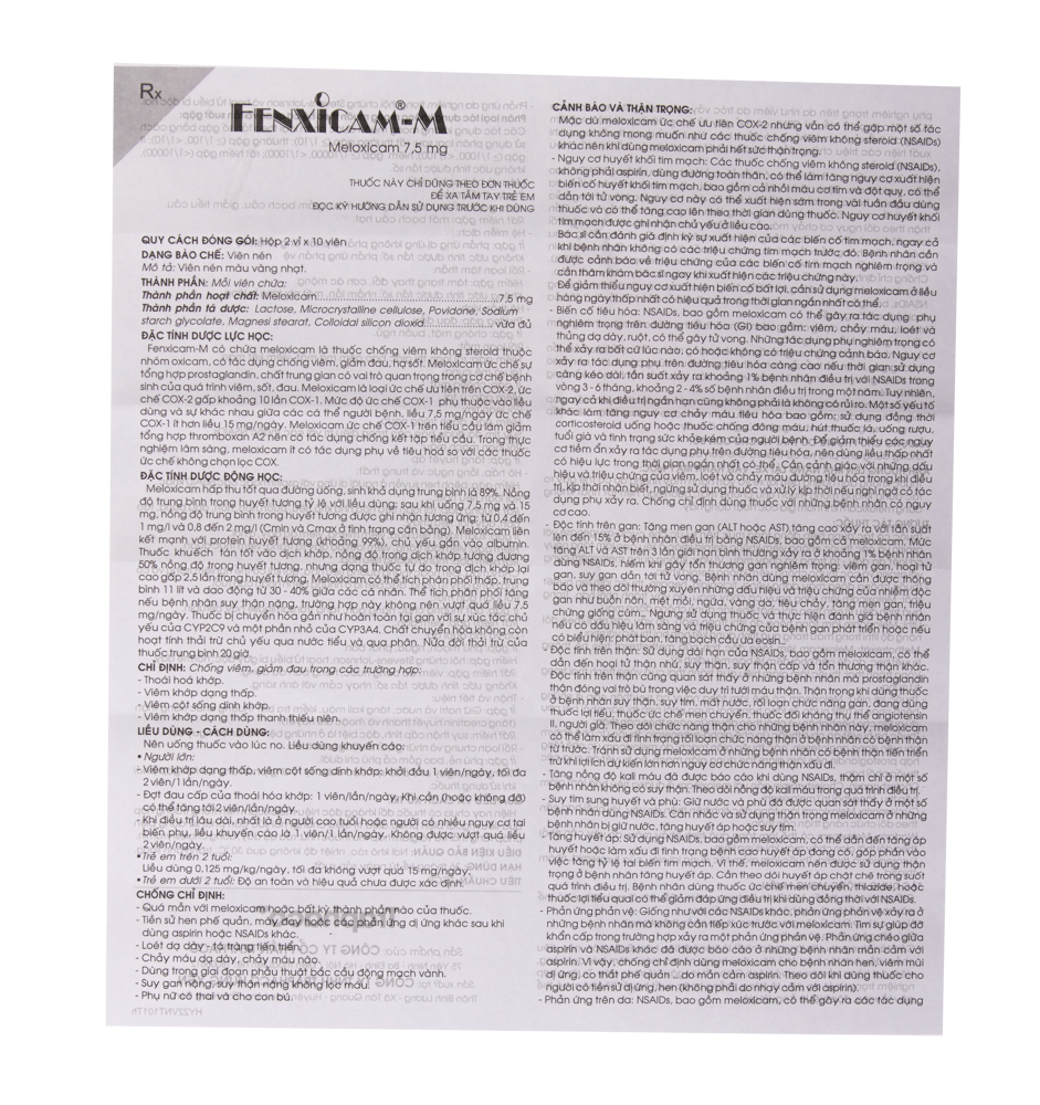 Fenxicam - M Hộp 2 vỉ x 10 viên Traphaco