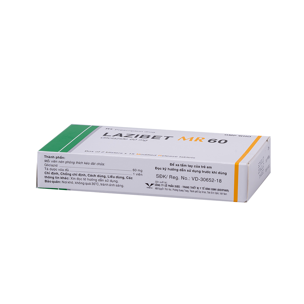 Lazibet MR 60 H/30 Hộp 2 vỉ x 15 viên Bidiphar