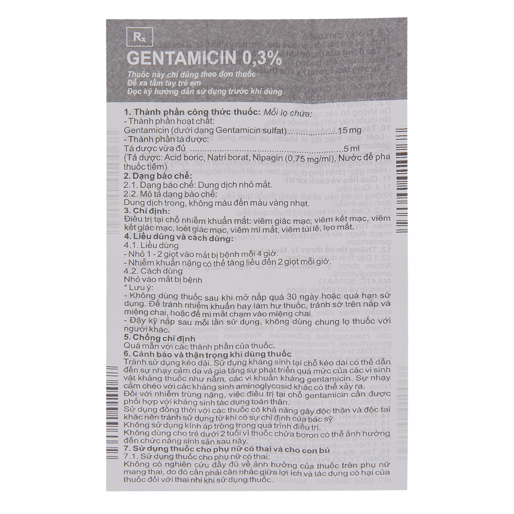 Gentamicin 0,3% H/1 Hộp 1 Lọ Bidiphar