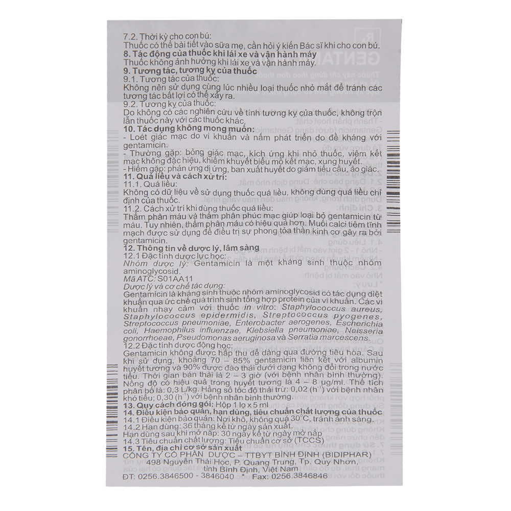 Gentamicin 0,3% H/1 Hộp 1 Lọ Bidiphar