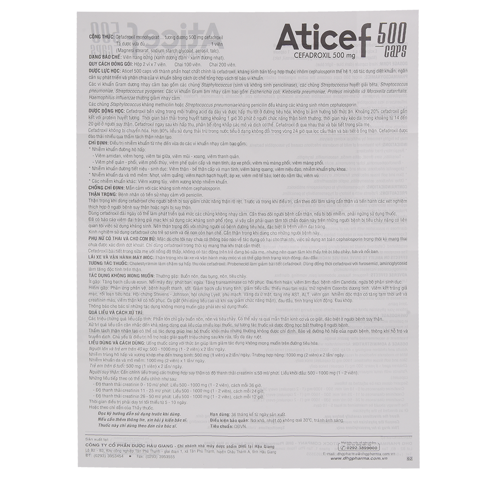 Aticef 500 CAPS (Xanh dương đậm-Xanh dương nhạt) Hộp 2 vỉ x 7 viên DHG