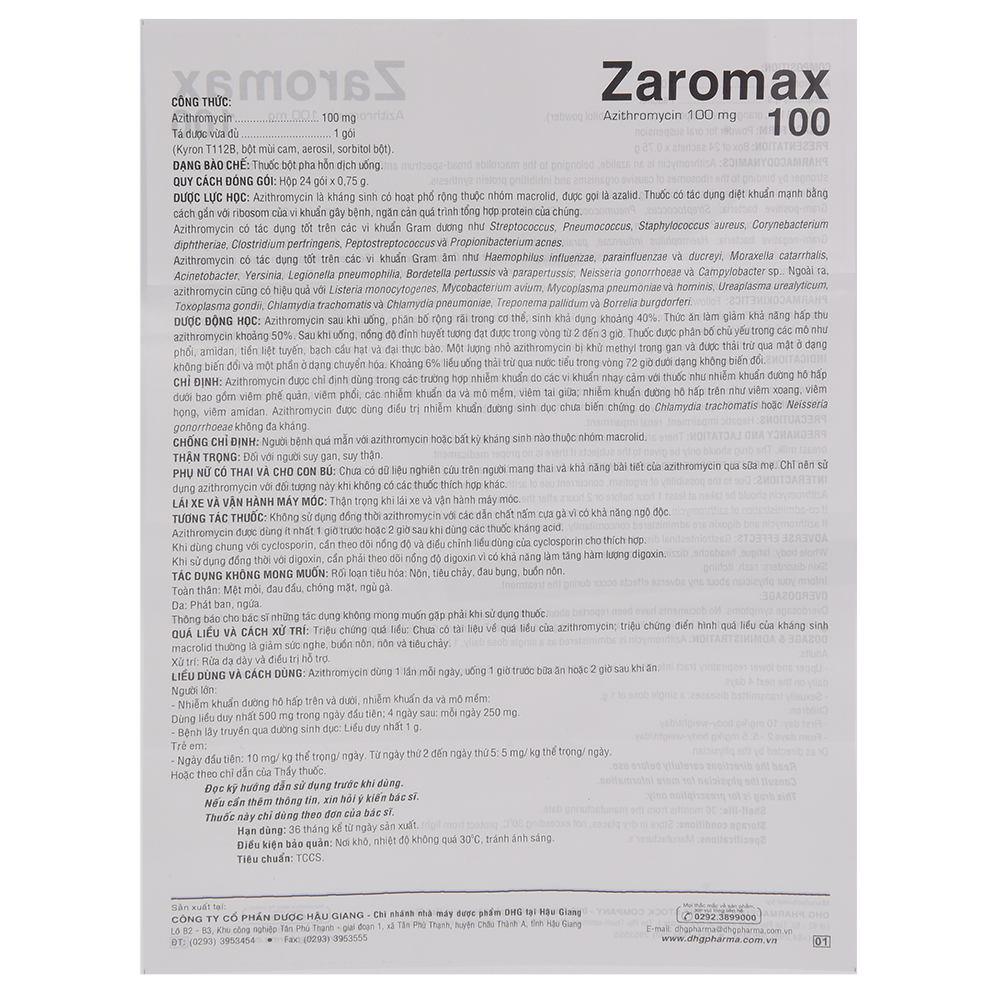 Zaromax 100 Hộp 24 gói x 0,75g DHG