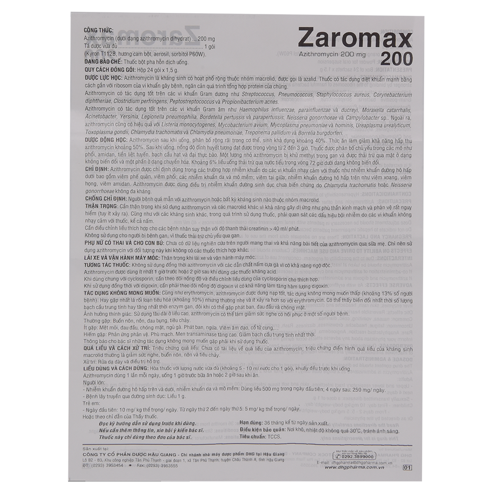 Zaromax 200 Hộp 24 gói x 1,5g DHG