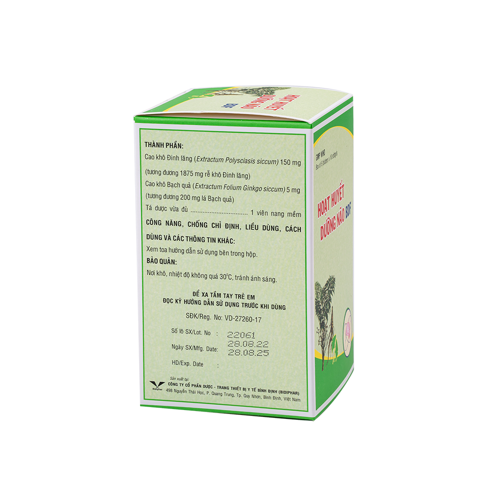 Hoạt huyết dưỡng não BDF H/60. Hộp 6 Vỉ x 10 Viên Bidiphar