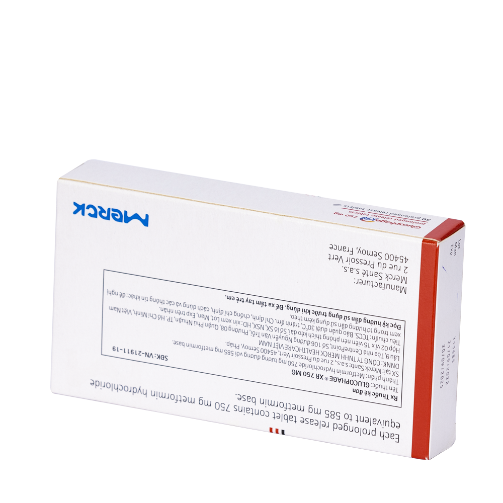 Glucophage XR Tab 750mg Hộp 3 vỉ x 10 viên Merck