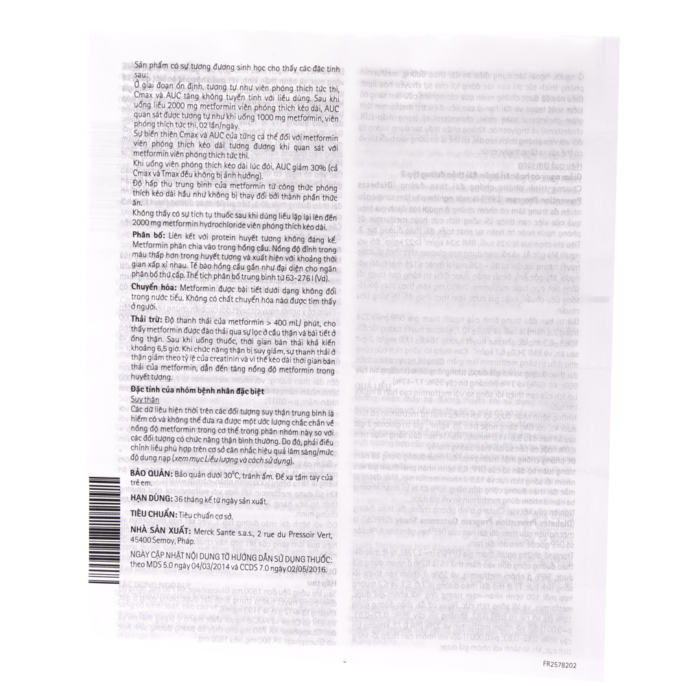 Glucophage XR Tab 750mg Hộp 3 vỉ x 10 viên Merck