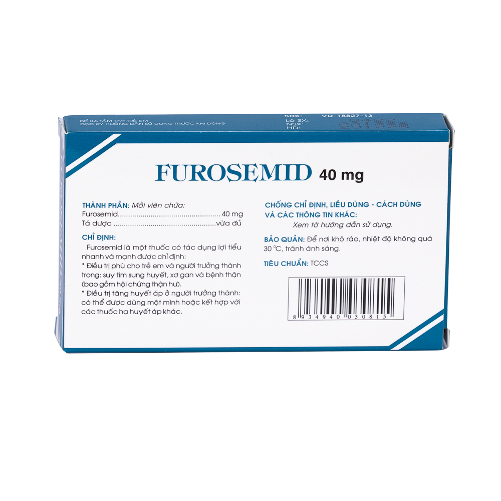 Furosemid 40mg Hộp 2 vỉ x 20 viên Traphaco