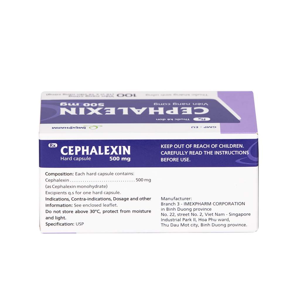 Cephalexin 500 mg Hộp 10 vỉ x 10 viên Imexpharm
