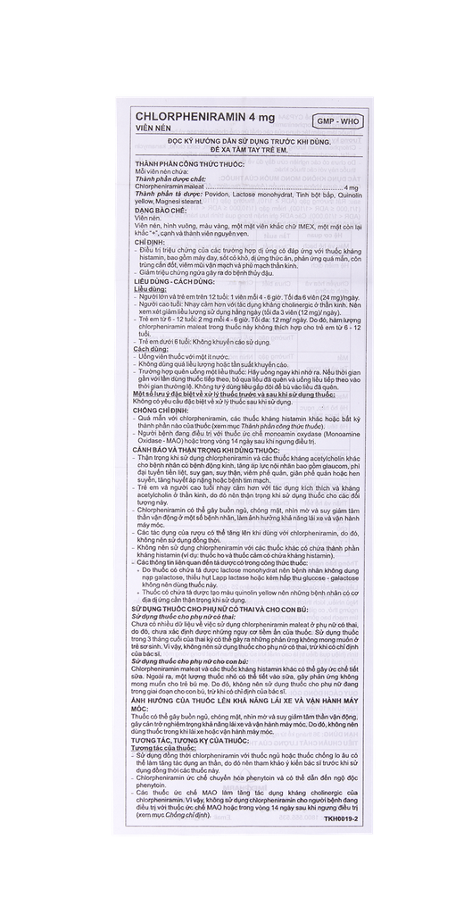 Chlorpheniramin 4 mg chai 200 viên Imexpharm