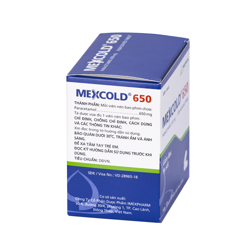 Mexcold 650 Hộp 10 vỉ x 10 viên Imexpharm