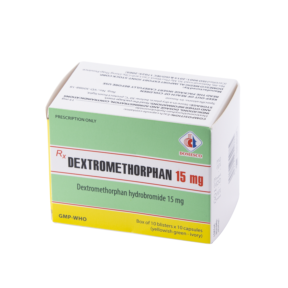 Dextromethorphan 15 mg Hộp 10 vỉ x 10 viên Domesco