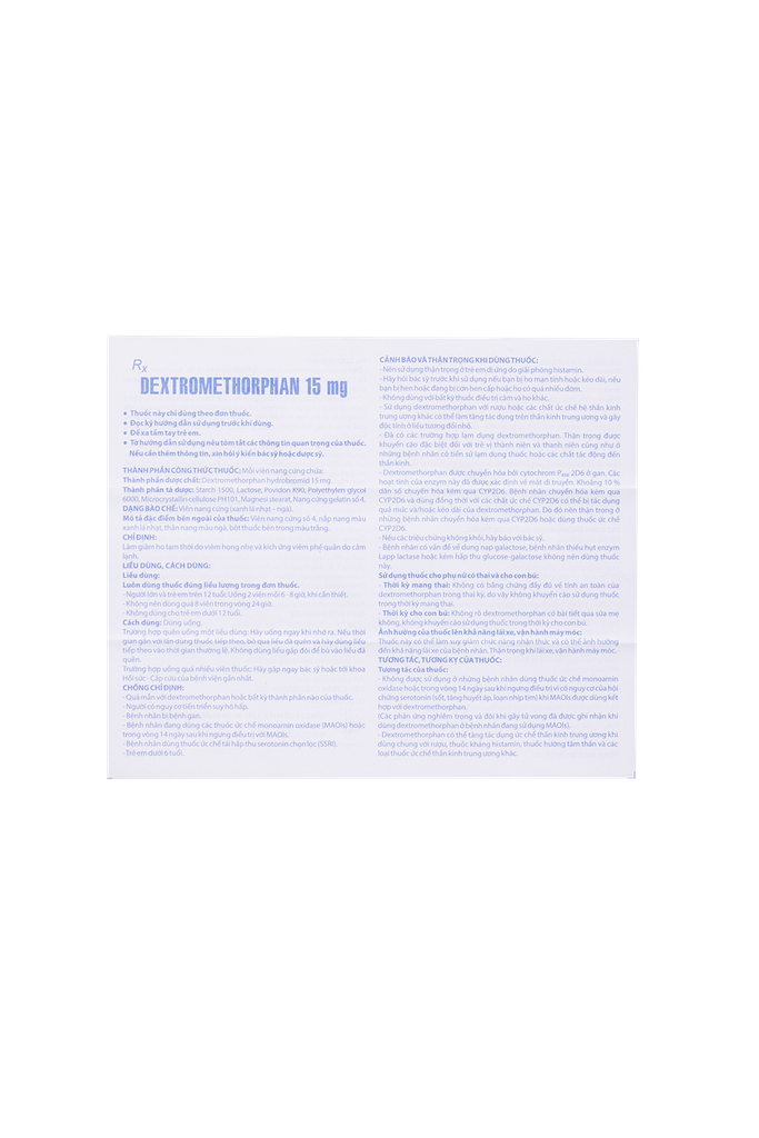 Dextromethorphan 15 mg Hộp 10 vỉ x 10 viên Domesco