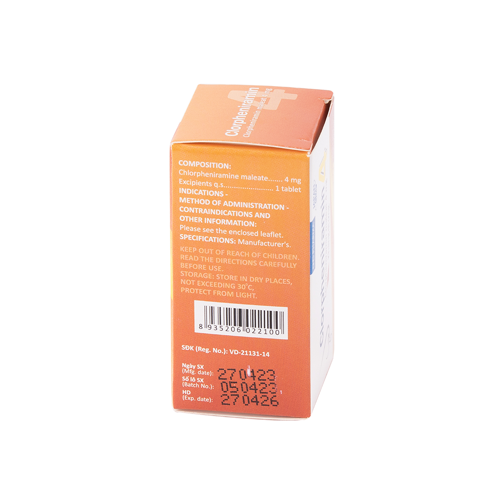 Clorpheniramin 4 Chai 100 viên DHG