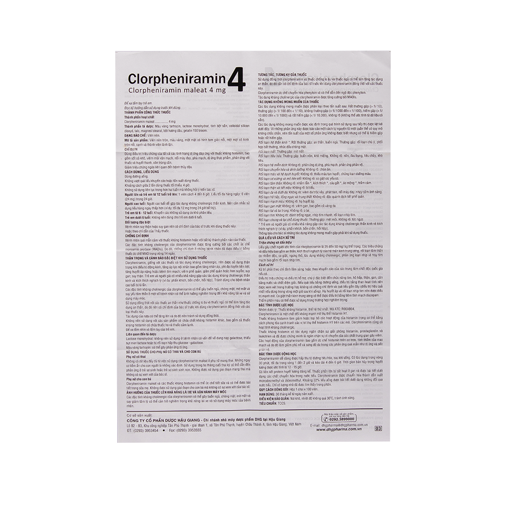 Clorpheniramin 4 Chai 100 viên DHG
