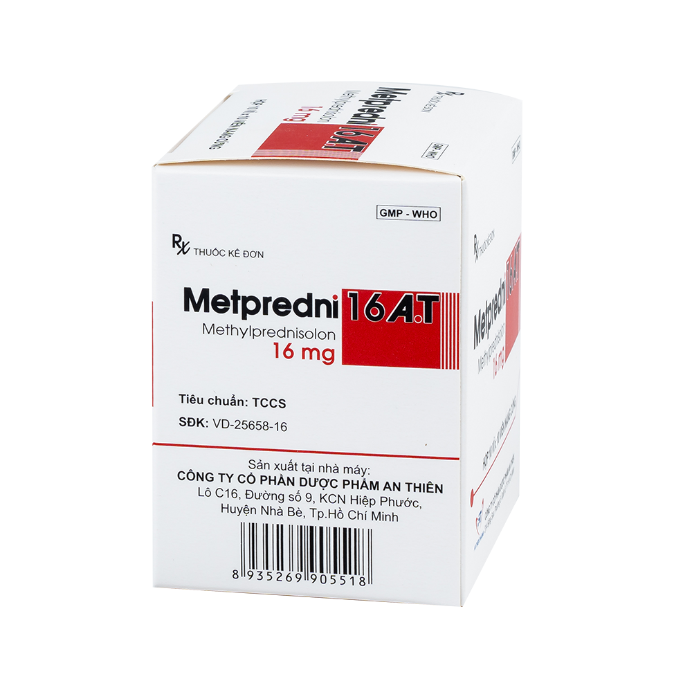 METPREDNI 16 A.T Hộp 10 vỉ x 10 viên. An Thiên