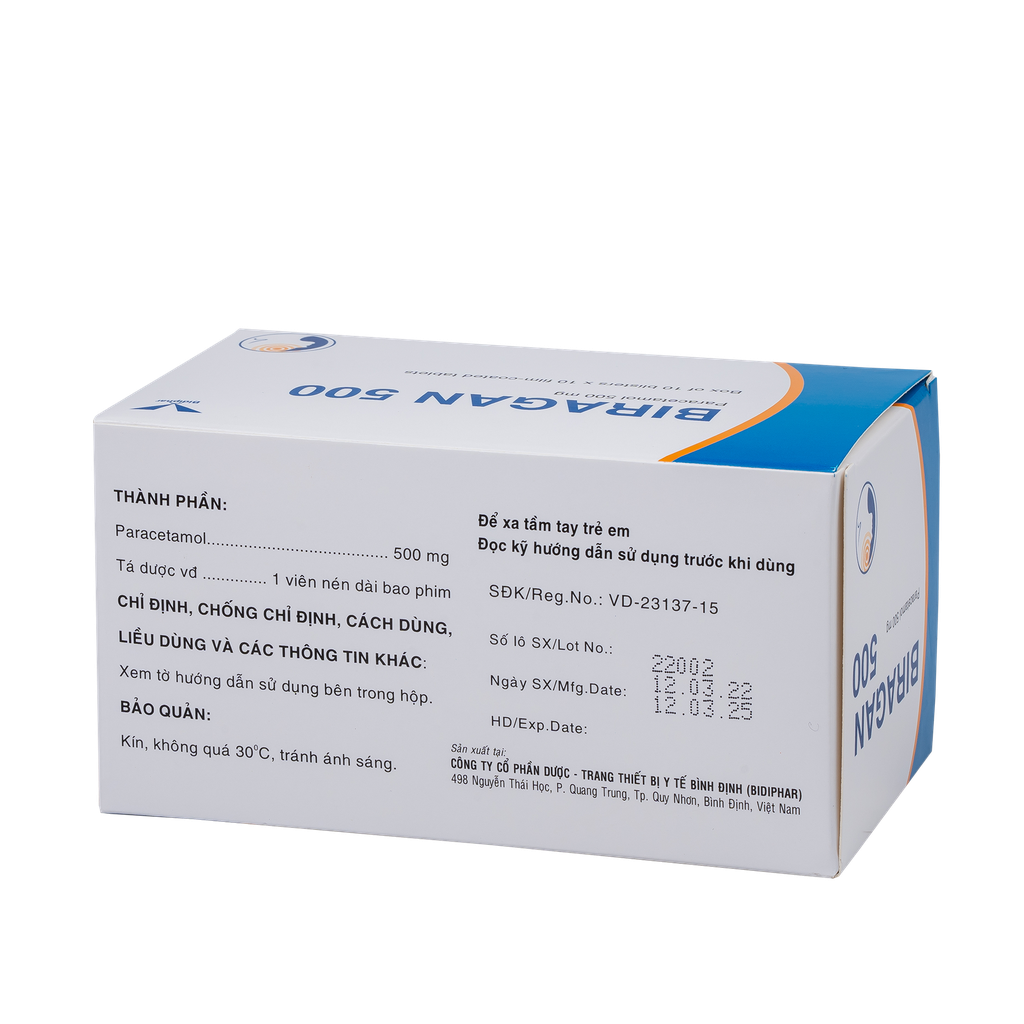 Biragan 500 H/100 (Alu-Alu) Hộp 10 Vỉ x 10 Viên Bidiphar