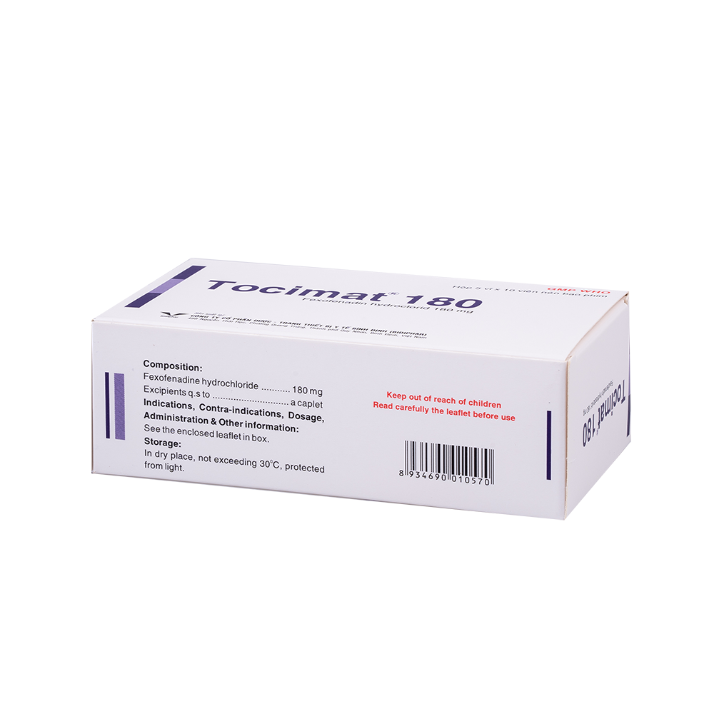 Tocimat 180 H/50 Hộp 5 Vỉ x 10 Viên Bidiphar