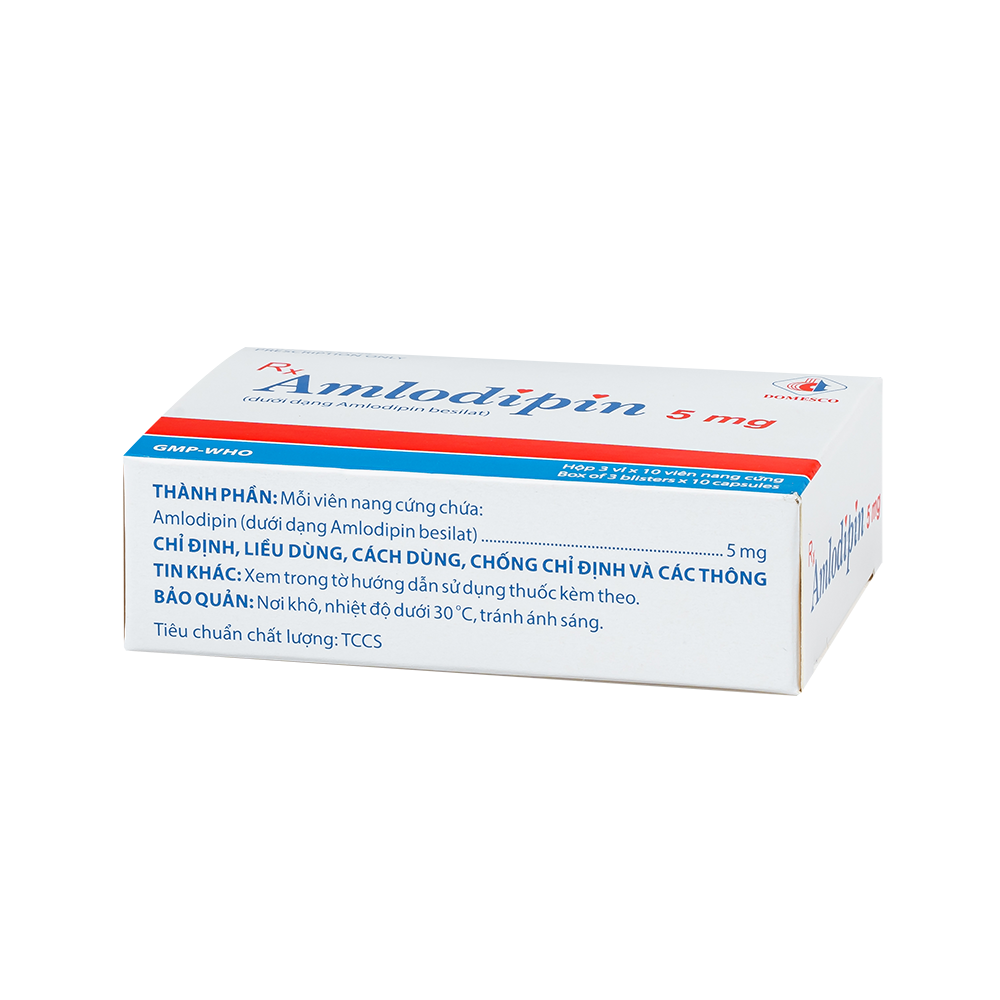 Amlodipin 5 mg Hộp 3 vỉ x 10 viên Domesco