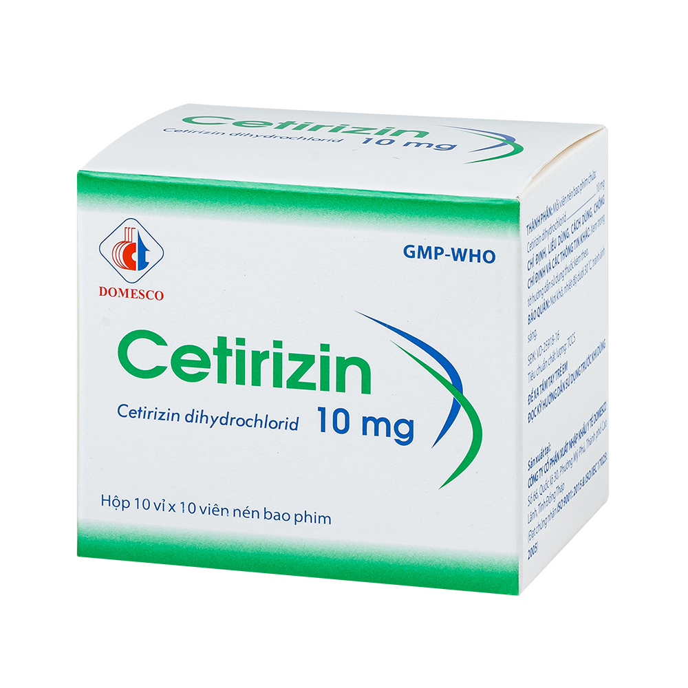Cetirizin 10 mg Hộp 10 vỉ x 10 viên Domesco