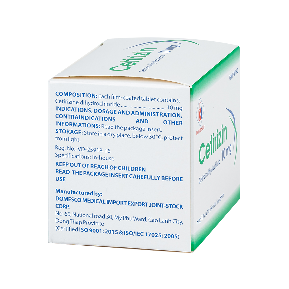Cetirizin 10 mg Hộp 10 vỉ x 10 viên Domesco
