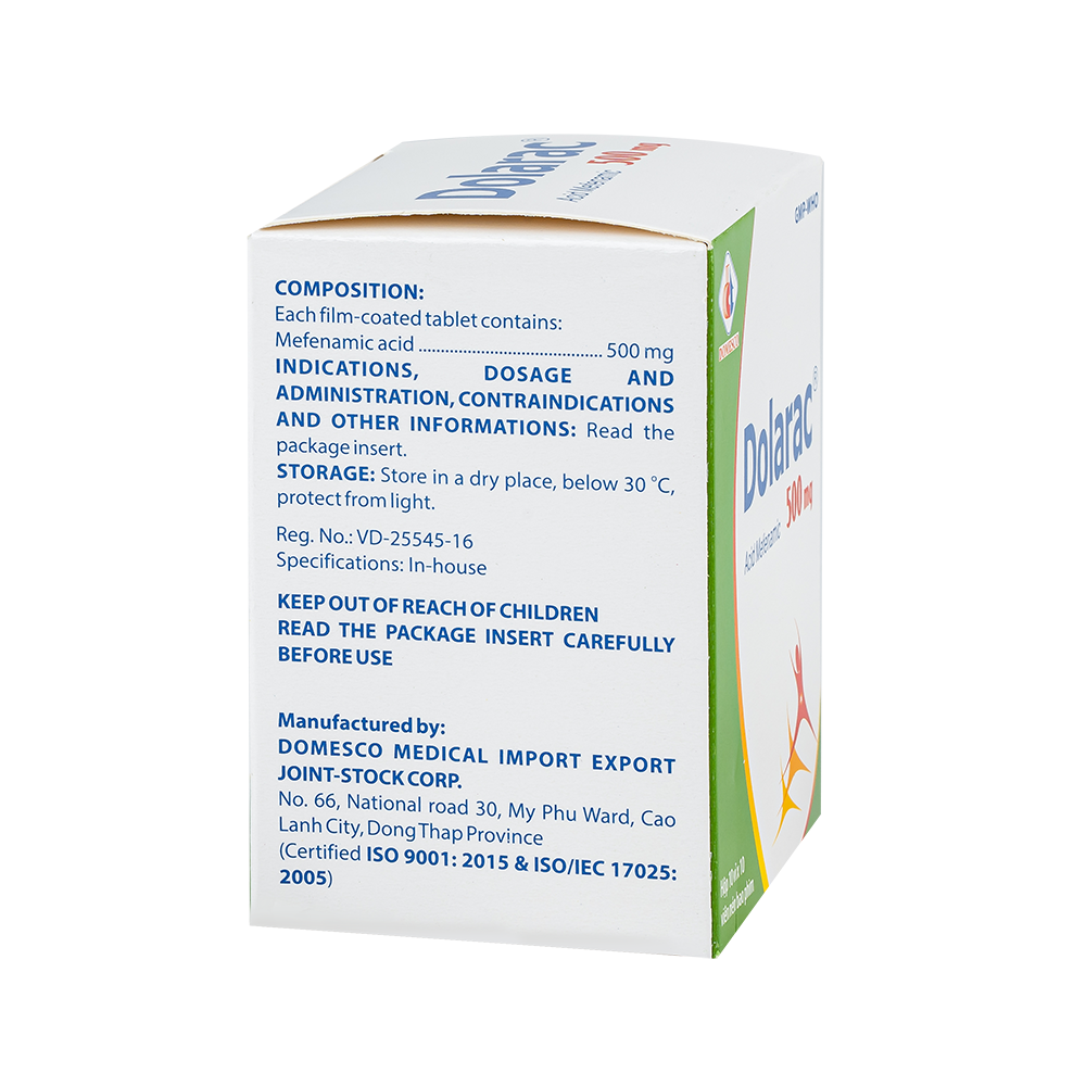 Dolarac 500mg Hộp 10 vỉ x 10 viên Domesco