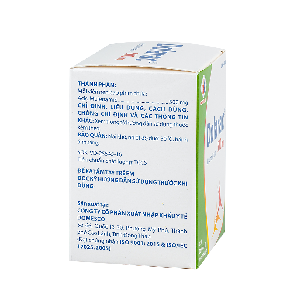 Dolarac 500mg Hộp 10 vỉ x 10 viên Domesco