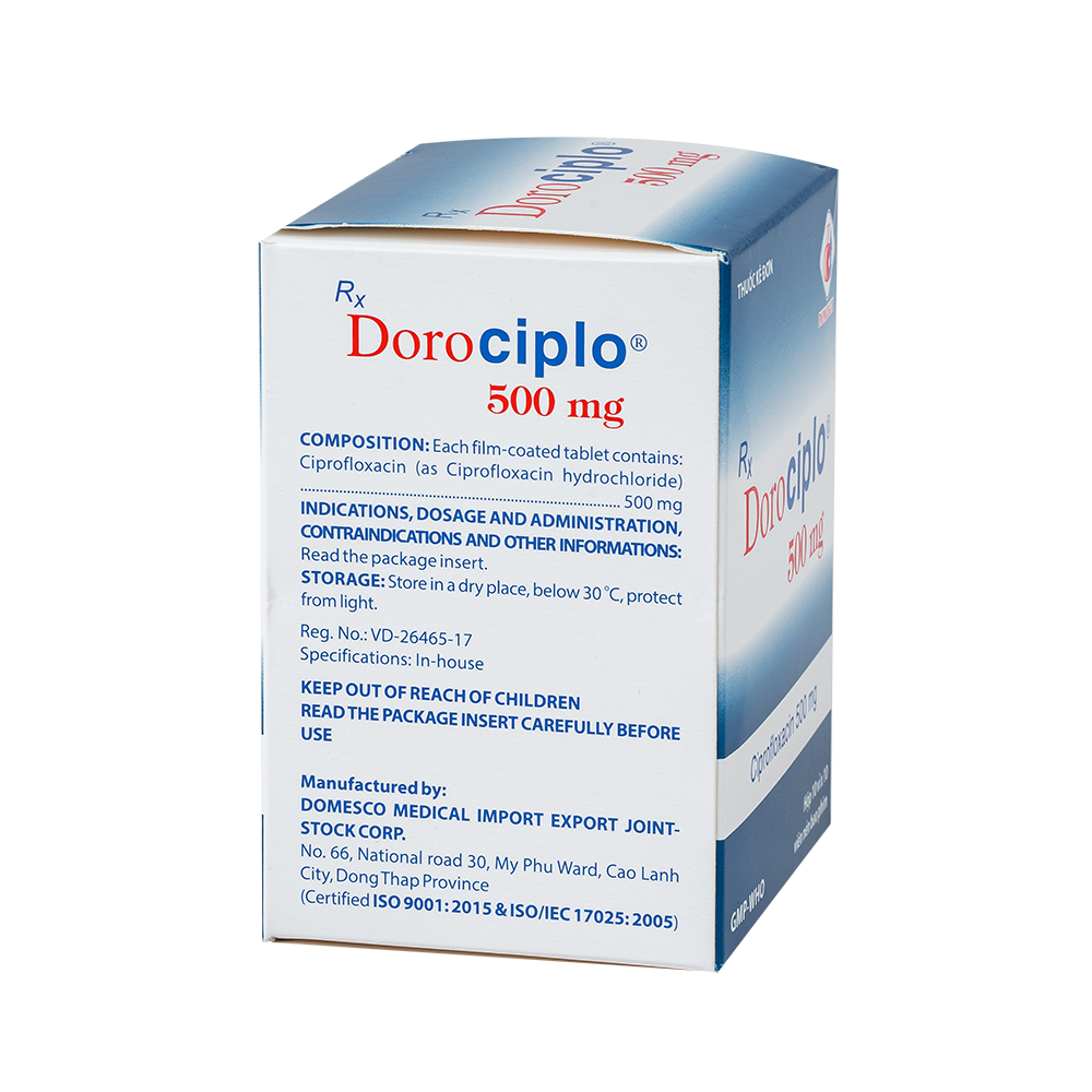 Dorociplo 500 mg Hộp 10 vỉ x 10 viên Domesco