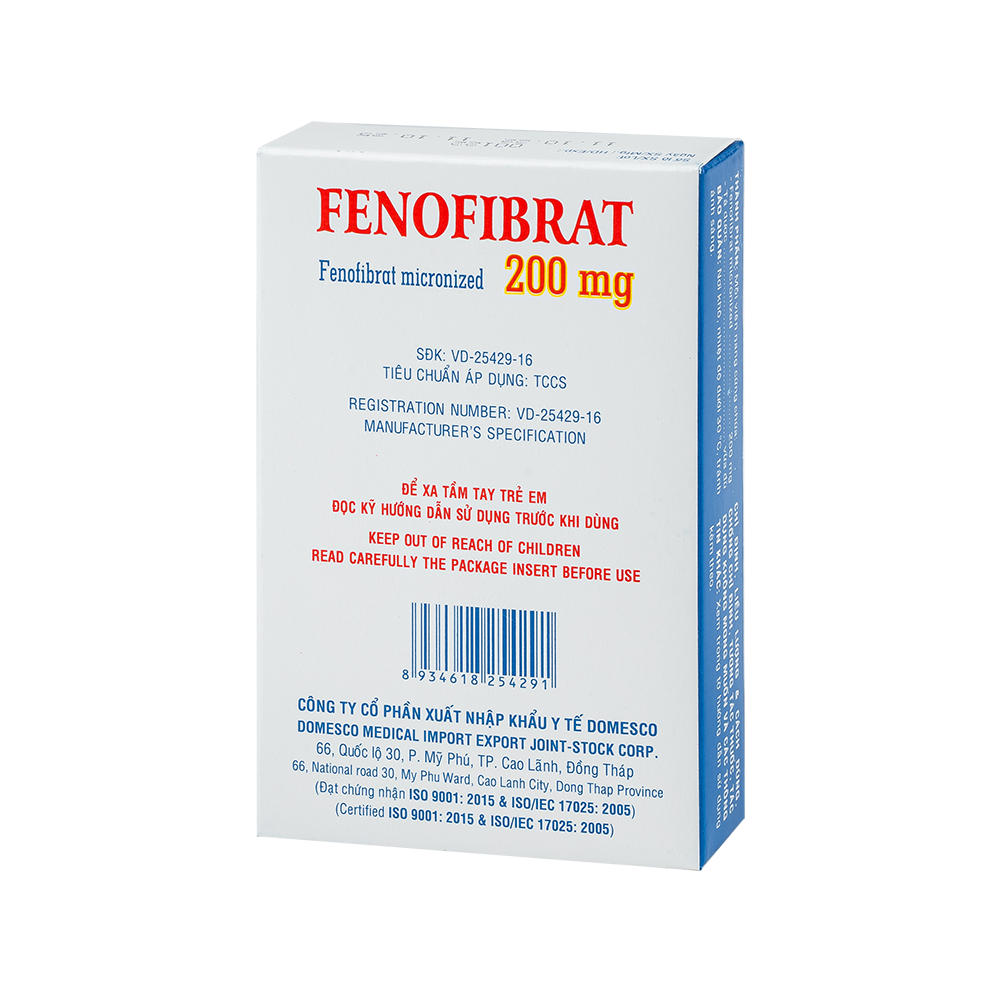 Fenofibrate 200 mg Hộp 3 vỉ x 10 viên Domesco