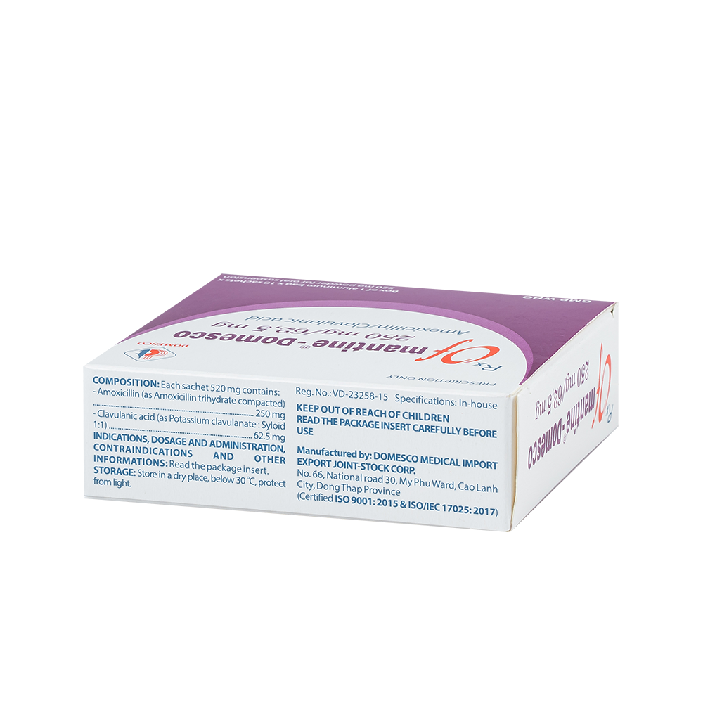 Ofmantine-Domesco
 250 mg/62,5 mg Hộp 10 gói x 520mg Domesco