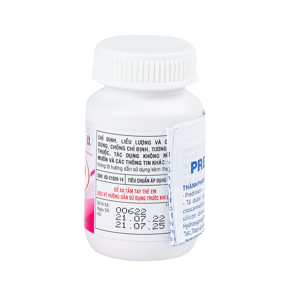 Prednison 5 mg Chai 100 viên Domesco