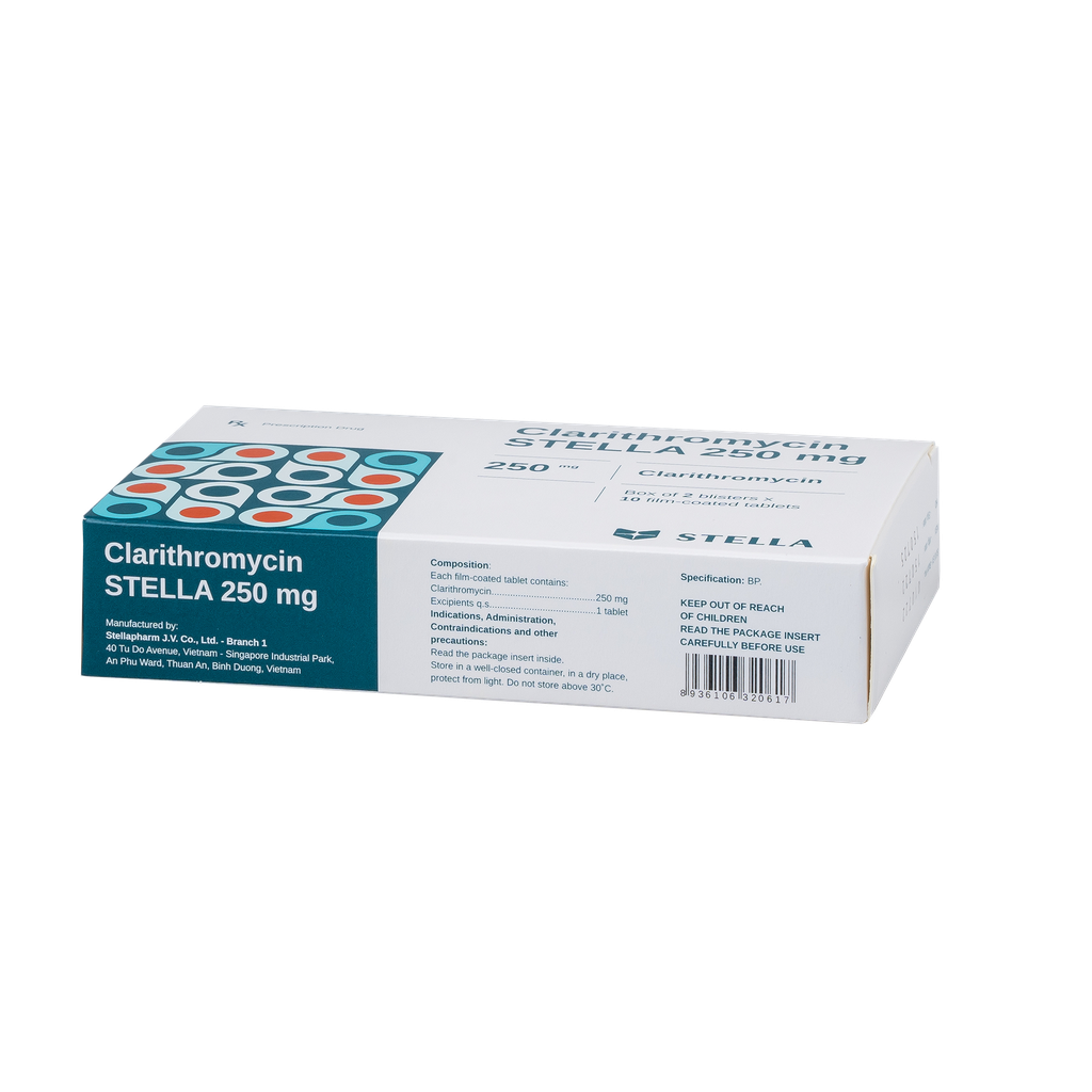 Clarithromycin Stella 250mg Hộp/20viên Stella