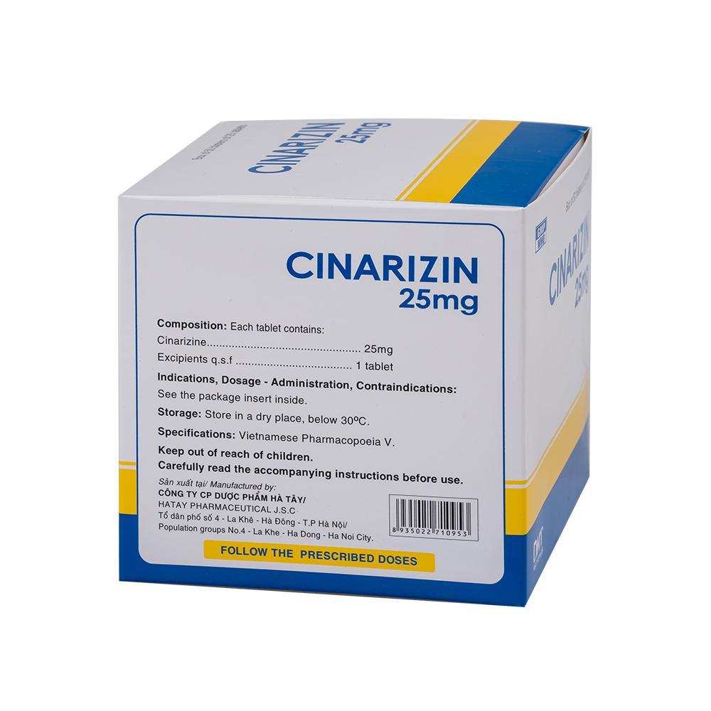 Cinarizin 25mg H/50vỉ x25viên Hataphar