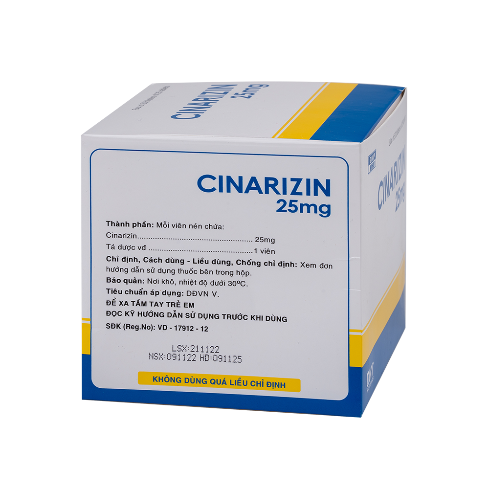 Cinarizin 25mg H/50vỉ x25viên Hataphar