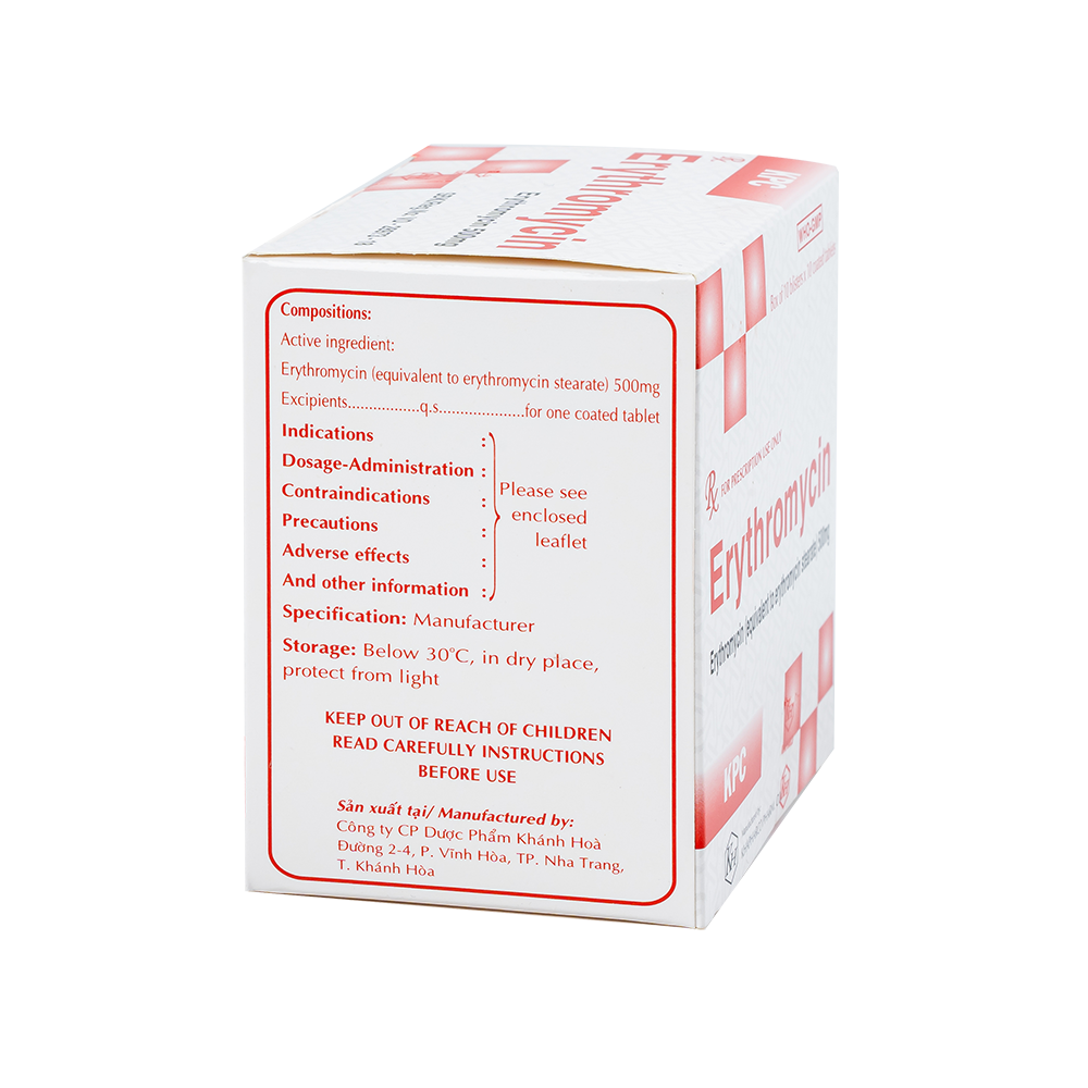 ERYTHROMYCIN 500mg Vbf Hộp 100 viên Khapharco