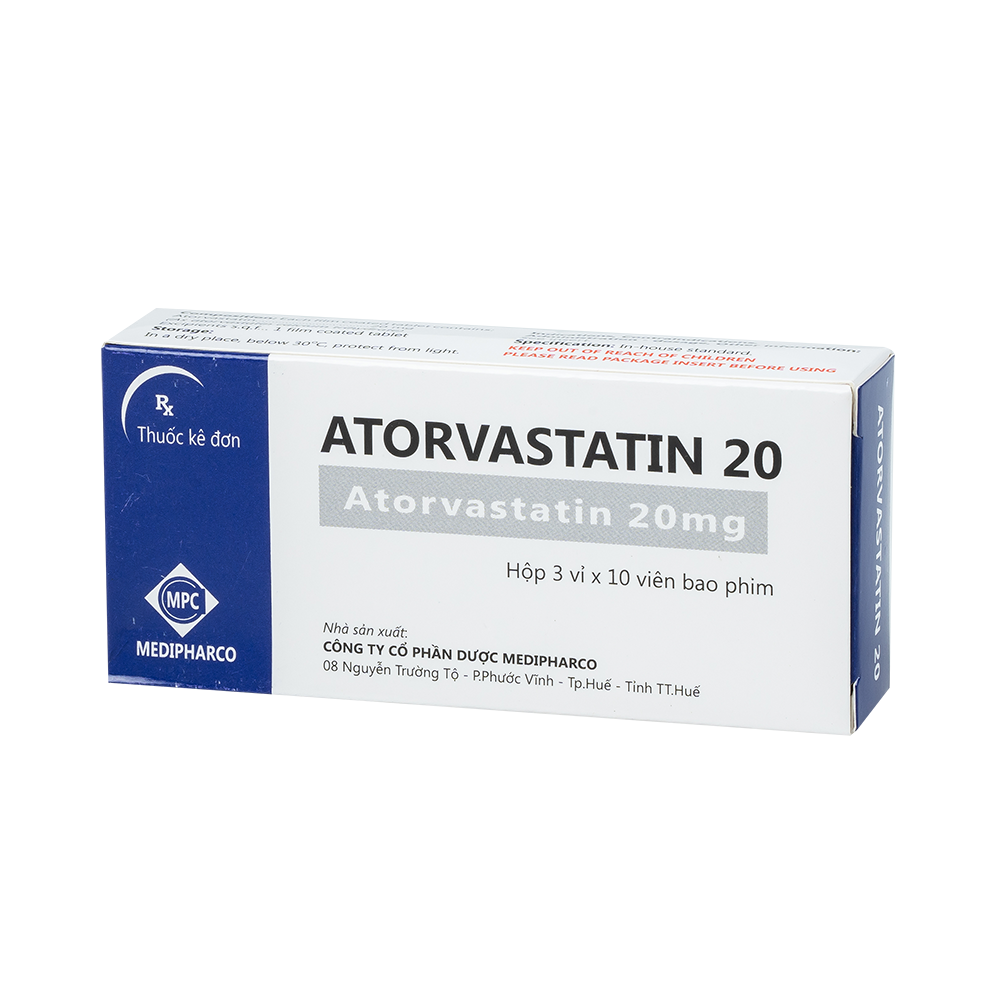 Atorvastatin 20mg Hộp 3 vỉ x 10 viên Medipharco