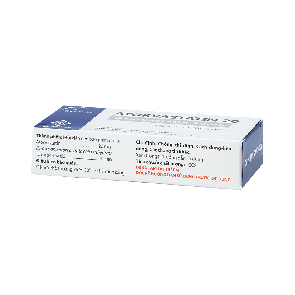 Atorvastatin 20mg Hộp 3 vỉ x 10 viên Medipharco