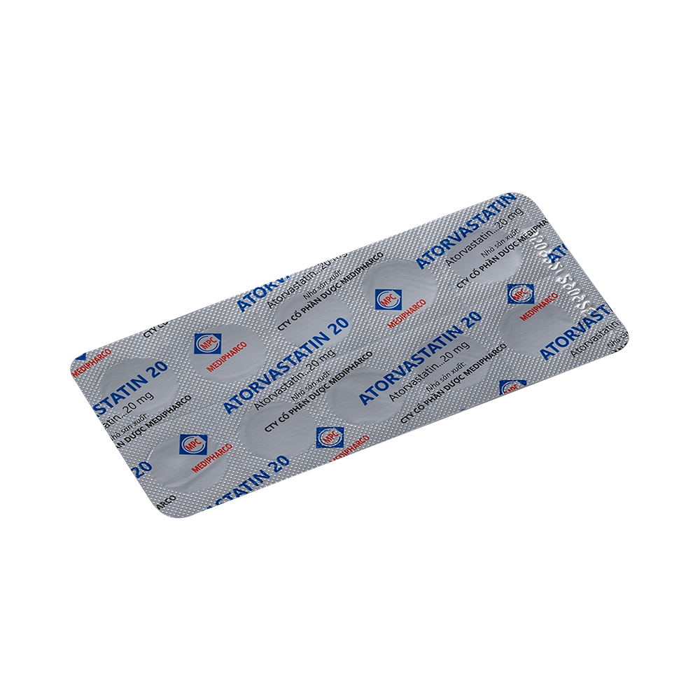 Atorvastatin 20mg Hộp 3 vỉ x 10 viên Medipharco