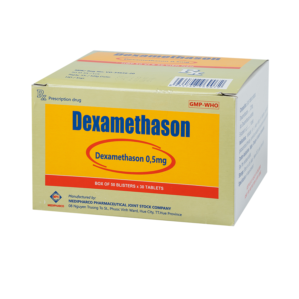 Dexamethason 0,5mg  Hộp 50 vỉ x 30 viên Medipharco