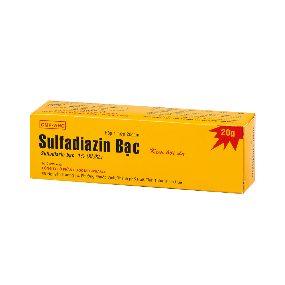Sulfadiazin Bạc 20g Hộp 1 tuýp 20g Medipharco