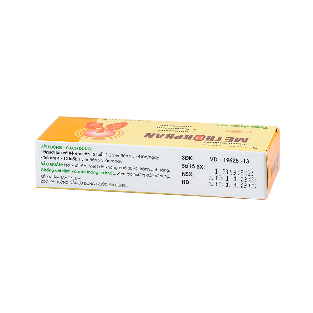 Thuốc ho Methorphan viên Hộp 2 vỉ x 10 viên Traphaco