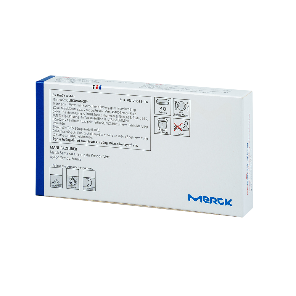 Glucovance 500/2,5mg Hộp 2 vỉ x 15 viên Merck