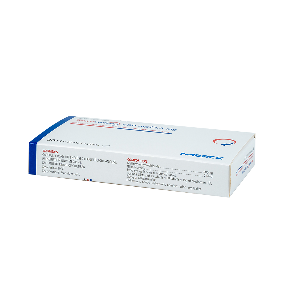 Glucovance 500/2,5mg Hộp 2 vỉ x 15 viên Merck