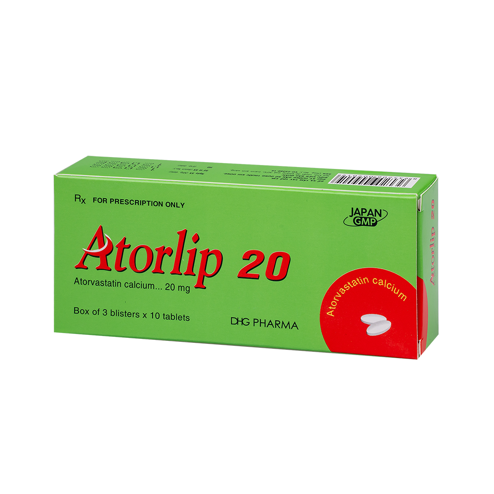 Atorlip 20 Hộp 3 Vỉ x 10 Viên DHG