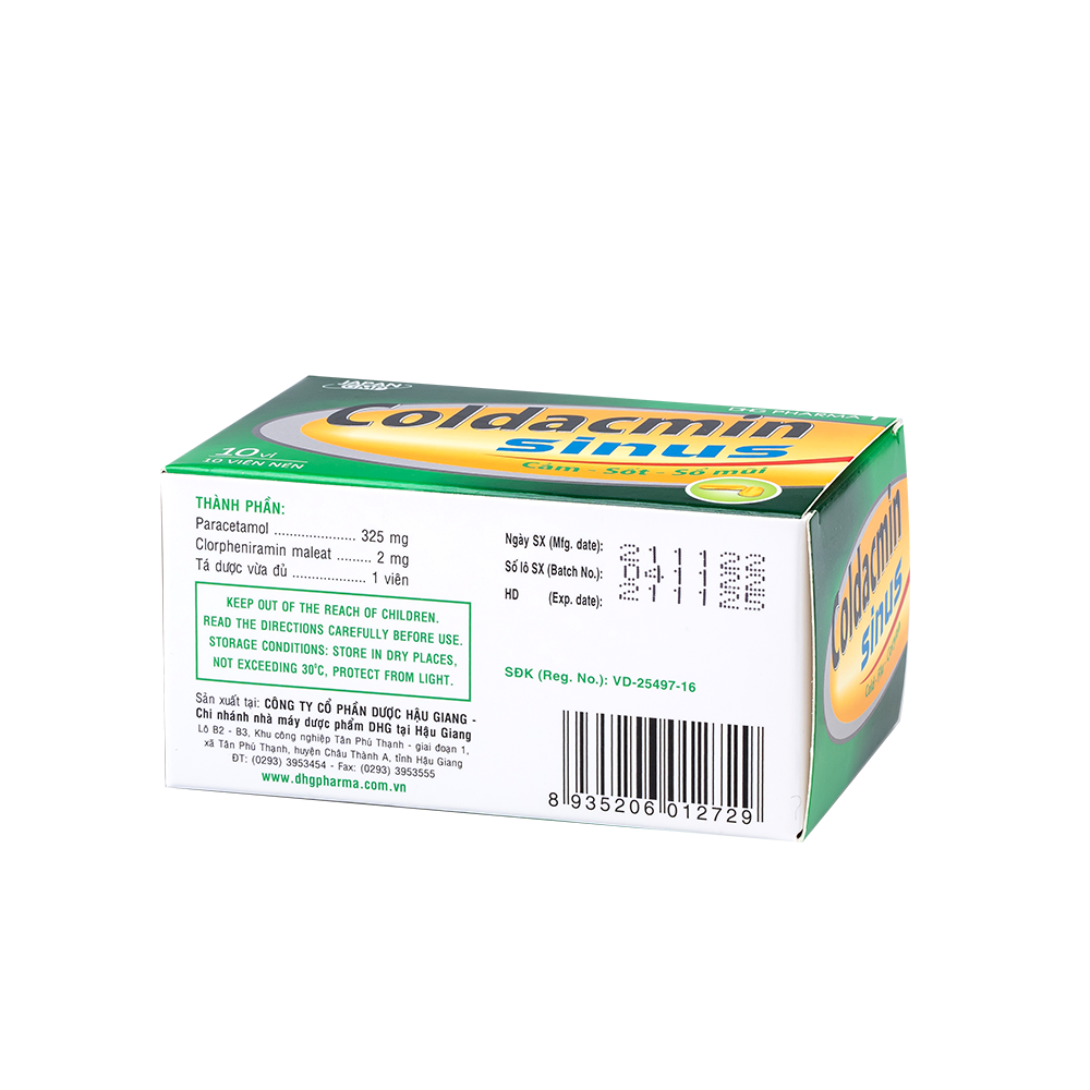 Coldacmin Sinus Hộp 10 vỉ x 10 viên DHG