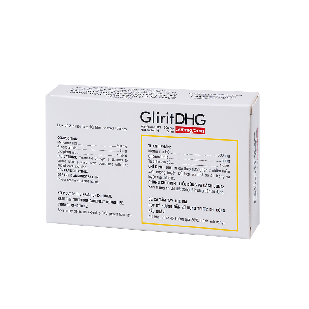 GliritDHG 500mg/5mg Hộp 3 vỉ x 10 viên DHG