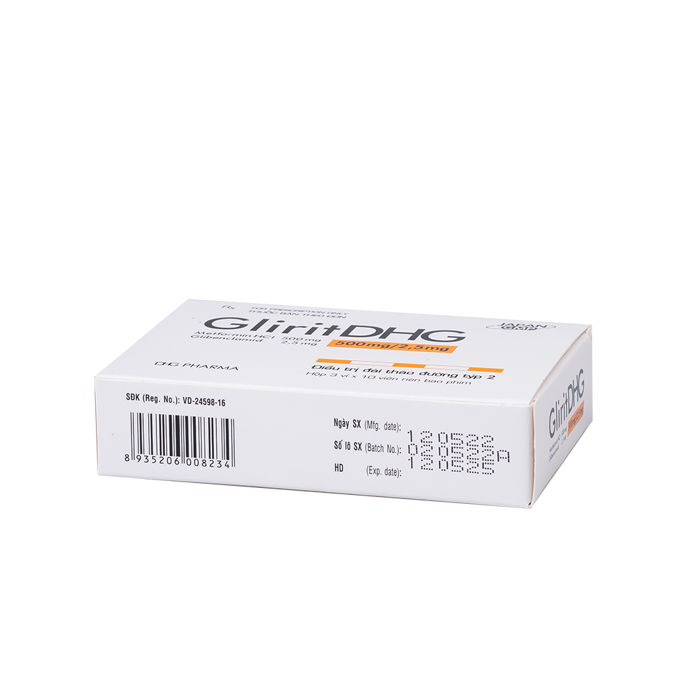 GliritDHG 500mg/2,5mg Hộp 3 vỉ x 10 viên DHG