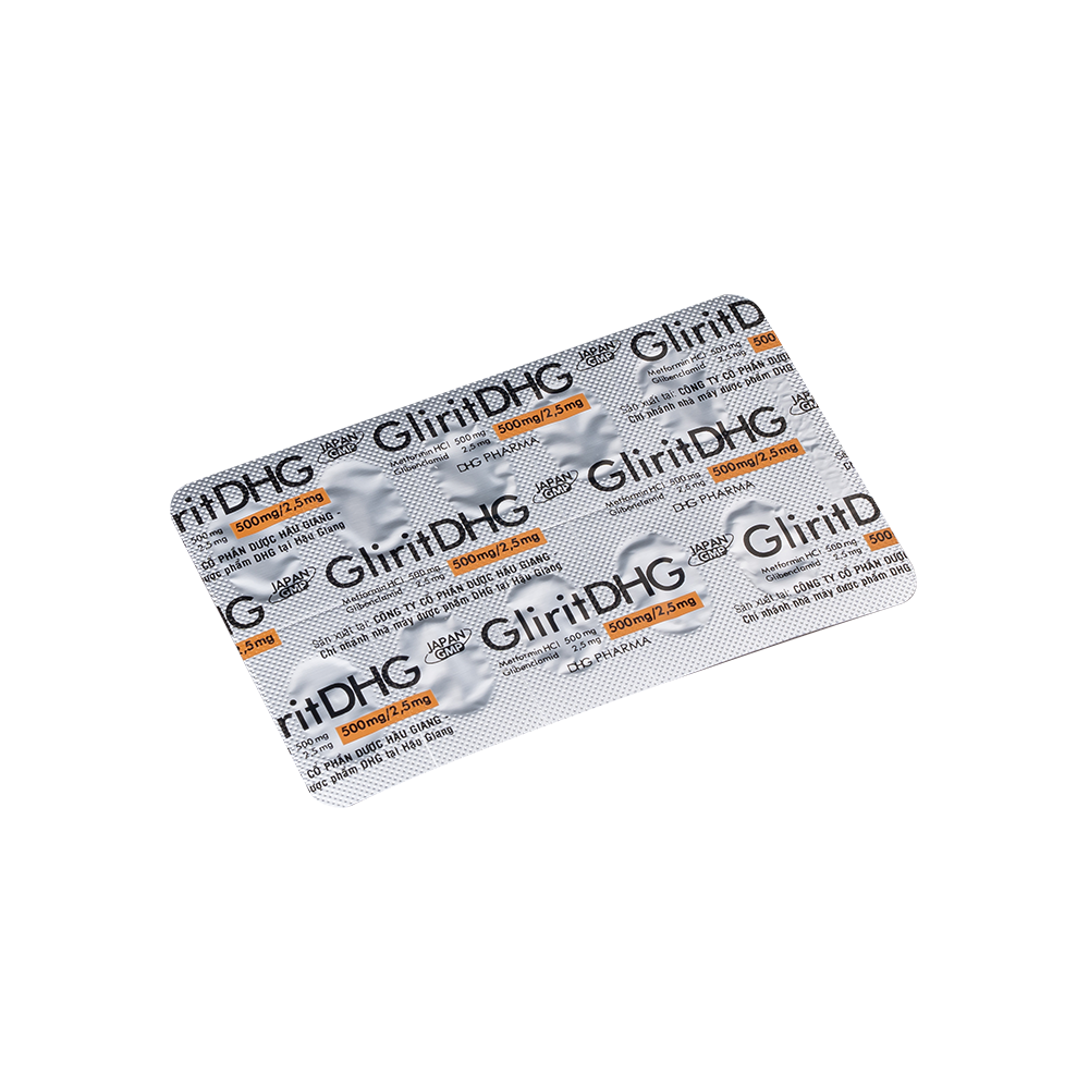 GliritDHG 500mg/2,5mg Hộp 3 vỉ x 10 viên DHG