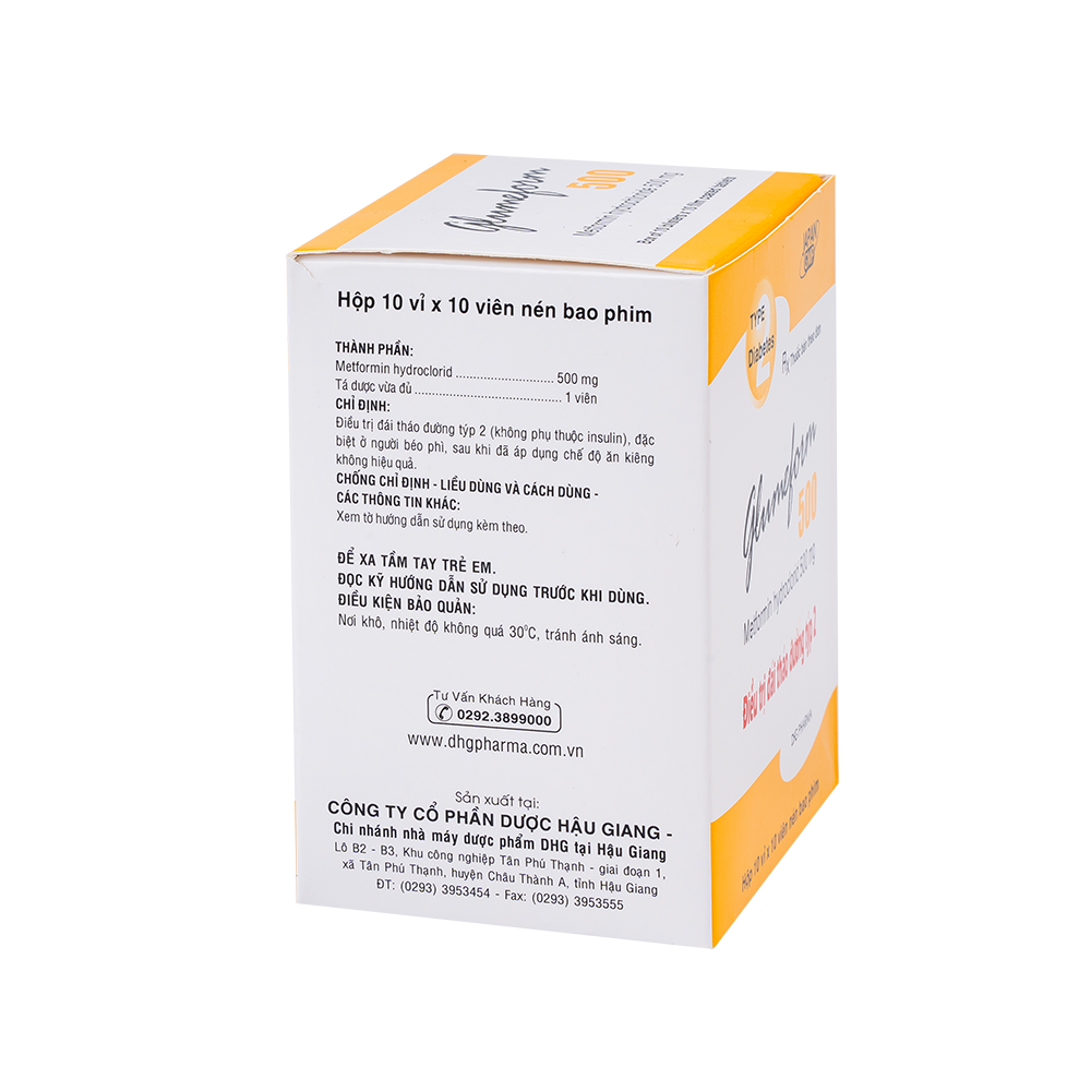 Glumeform 500 Hộp 10 vỉ x 10 viên DHG