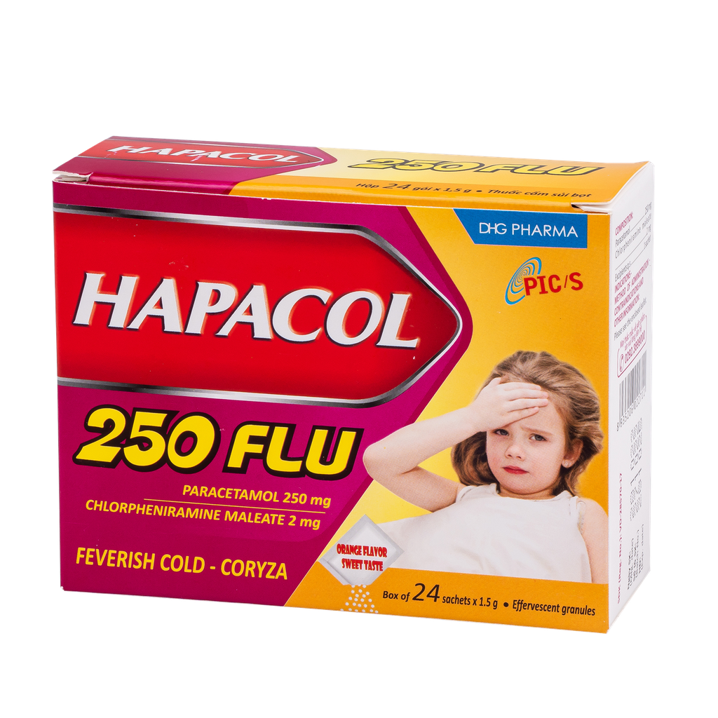 Hapacol 250 Flu Hộp 24 gói x 1,5g DHG